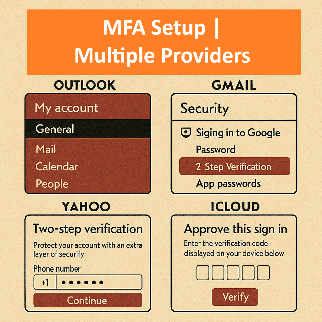 MFA setup process across different email providers